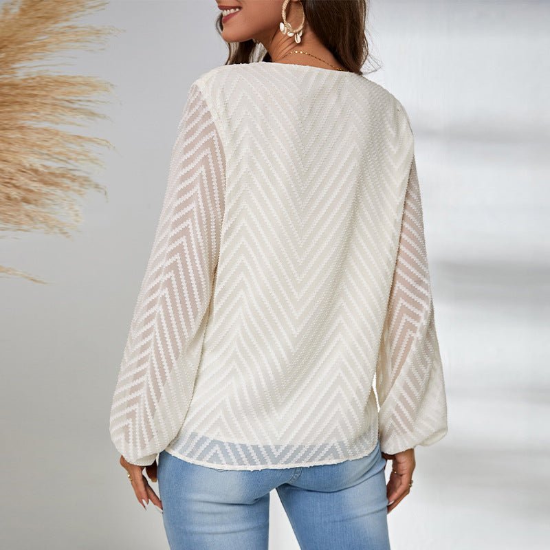 Commuting wind semi - transparent long - sleeved shirt loose jacquard pullover shirt women's clothing - Negative Apparel