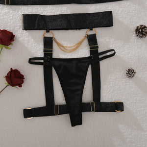Complex process metal chain decoration pure desire hollow body sculpting sexy underwear split set - Negative Apparel