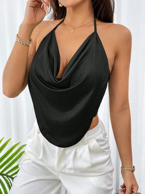 Concert Draped Front Backless Party Halter Top - Negative Apparel