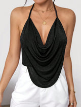 Concert Draped Front Backless Party Halter Top - Negative Apparel