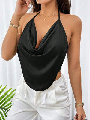 Concert Draped Front Backless Party Halter Top - Negative Apparel