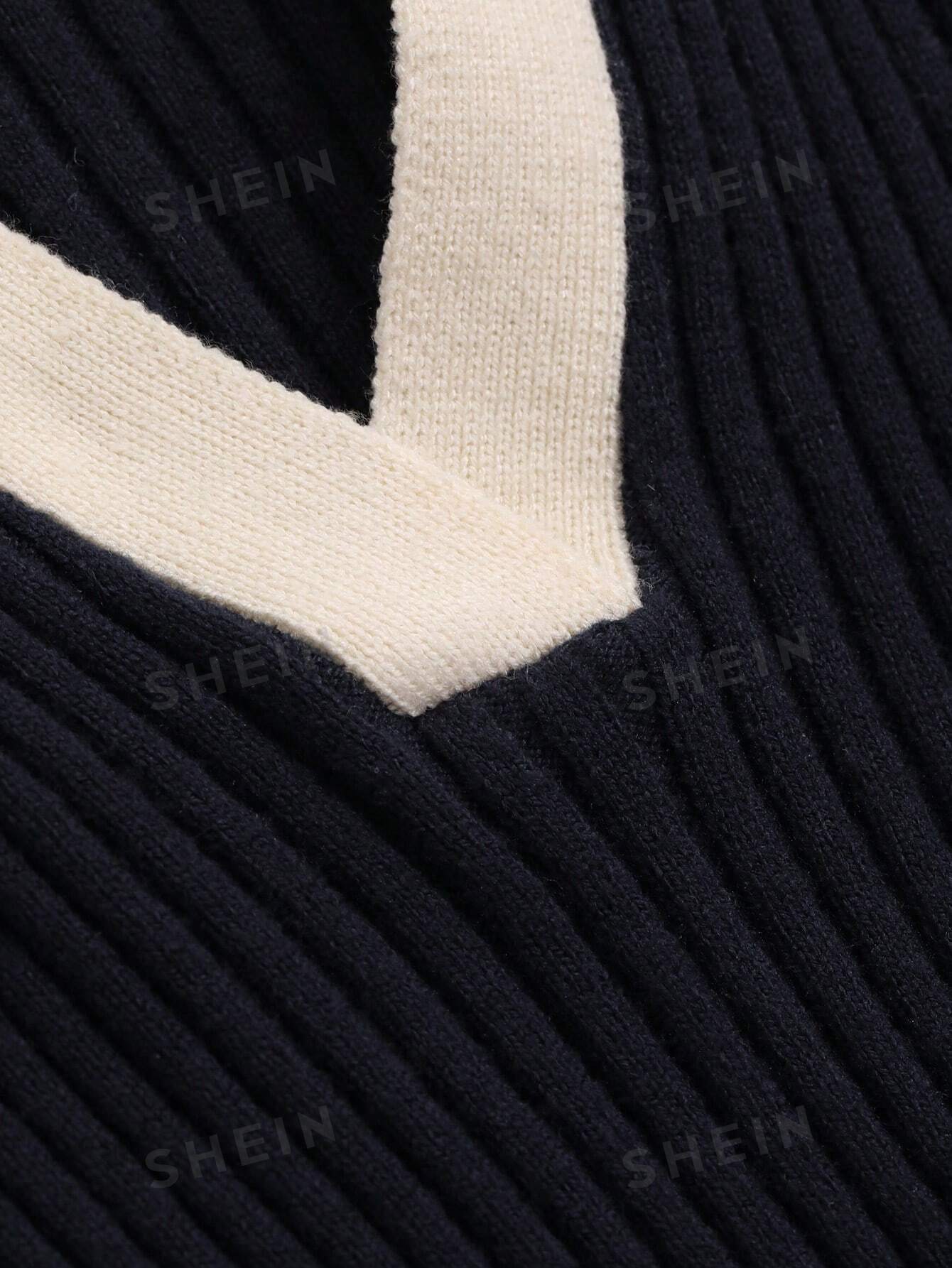 Contrast Collar Ribbed Knit Sweater - Negative Apparel