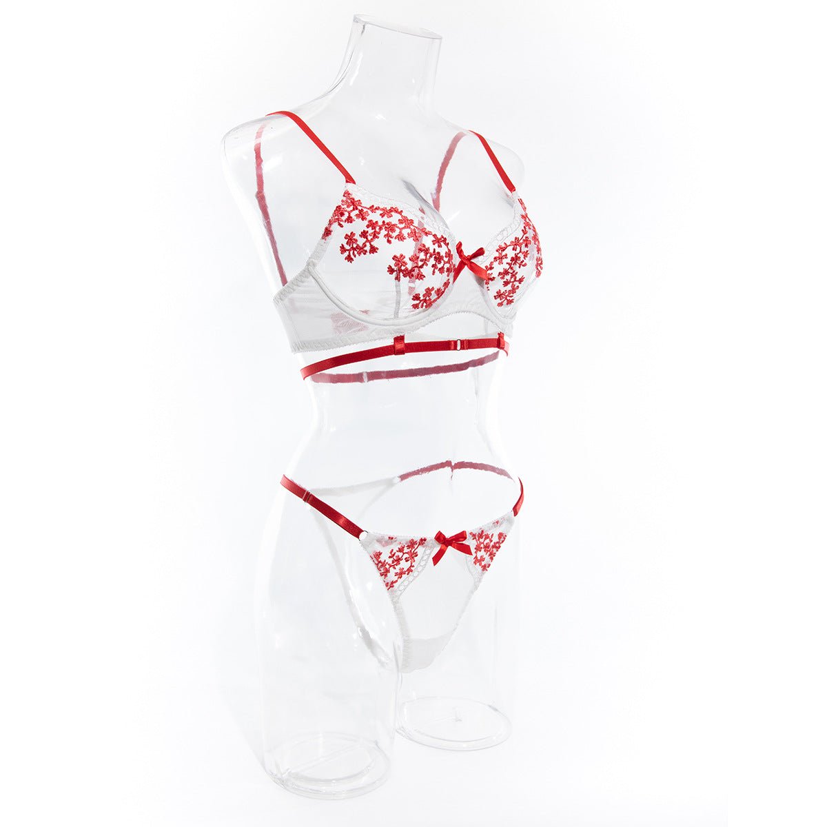 Contrast color embroidery bra two - piece set - Negative Apparel