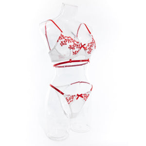 Contrast color embroidery bra two - piece set - Negative Apparel