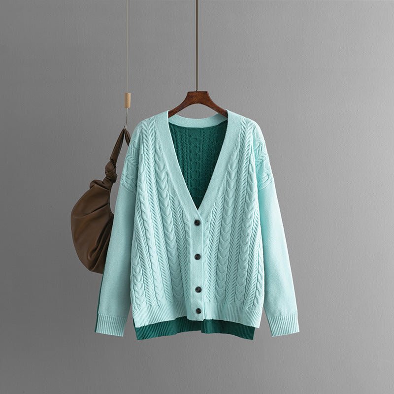 トップス knit switching cardigan blouson 2024 autumn and winter new foreign trade loose color