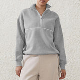 Contrast color zipper high collar drawstring hem long sleeve sweatshirt - Negative Apparel