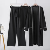 Contrasting colors comfortable & warm versatile knitted top wide - leg pants robe three - piece set - Negative Apparel