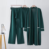 Contrasting colors comfortable & warm versatile knitted top wide - leg pants robe three - piece set - Negative Apparel