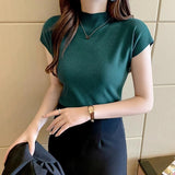 Cool half - high collar shirt short - sleeved knitted top for women - Negative Apparel