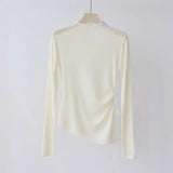 Core - spun yarn European semi - turtleneck long - sleeved knitted sweater women's autumn and winter slim - fitting and thin bottoming shirt, unique irregular top - Negative Apparel