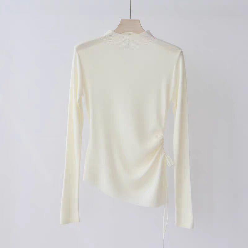 Core - spun yarn European semi - turtleneck long - sleeved knitted sweater women's autumn and winter slim - fitting and thin bottoming shirt, unique irregular top - Negative Apparel