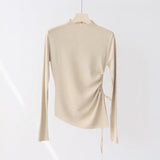 Core - spun yarn European semi - turtleneck long - sleeved knitted sweater women's autumn and winter slim - fitting and thin bottoming shirt, unique irregular top - Negative Apparel