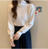 Core - spun yarn semi - turtleneck knitted bottoming shirt for women's autumn and winter high - end mid - neck top with front shoulder soft waxy sweater for women - Negative Apparel