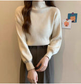 Core - spun yarn semi - turtleneck knitted bottoming shirt for women's autumn and winter high - end mid - neck top with front shoulder soft waxy sweater for women - Negative Apparel