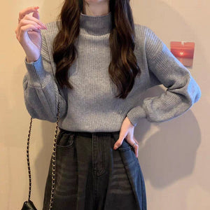 Core - spun yarn semi - turtleneck knitted bottoming shirt for women's autumn and winter high - end mid - neck top with front shoulder soft waxy sweater for women - Negative Apparel