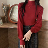 Core - spun yarn semi - turtleneck knitted bottoming shirt for women's autumn and winter high - end mid - neck top with front shoulder soft waxy sweater for women - Negative Apparel