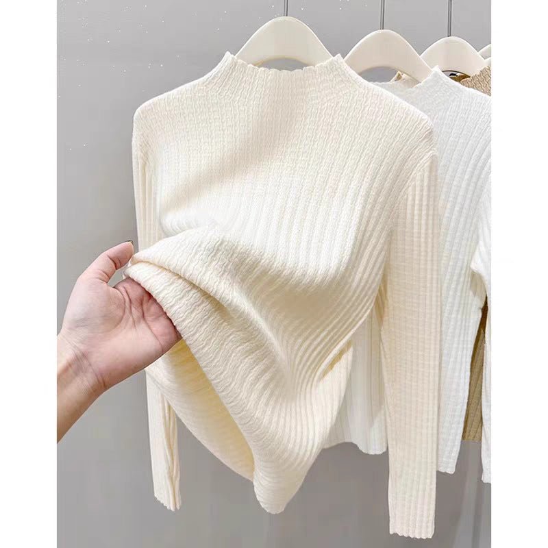 Core - spun yarn semi - turtleneck knitted sweater for women's autumn and winter super good - looking sweater Korean small fragrant style inner with medium collar bottoming top - Negative Apparel