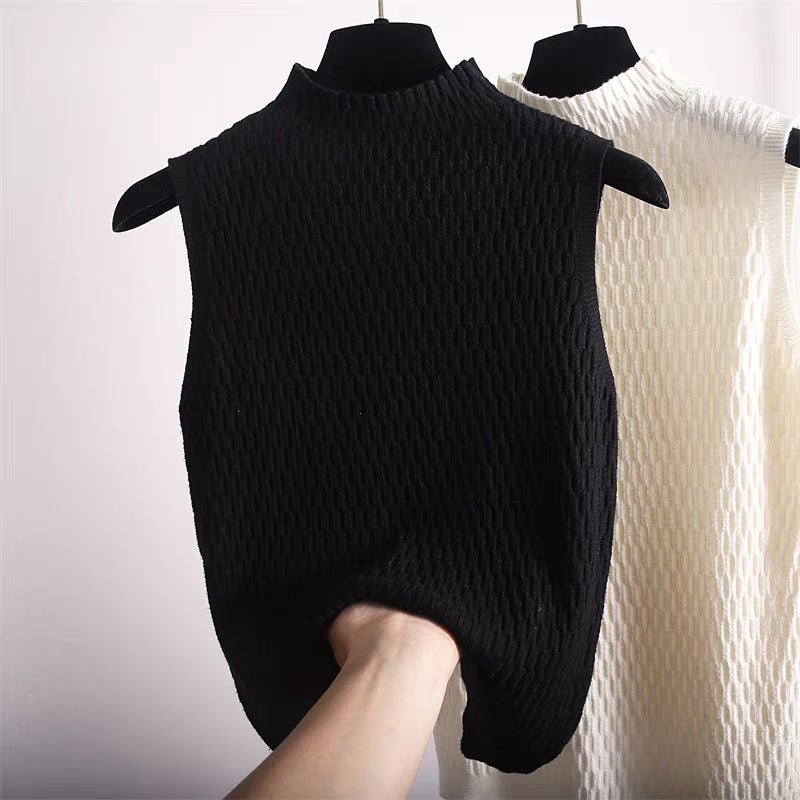 Core - spun yarn sling small vest women's summer new inner bottoming shirt semi - turtleneck sweater sleeveless knitted top - Negative Apparel