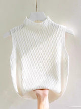 Core - spun yarn sling small vest women's summer new inner bottoming shirt semi - turtleneck sweater sleeveless knitted top - Negative Apparel
