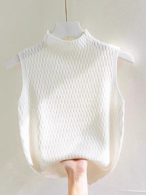 Core - spun yarn sling small vest women's summer new inner bottoming shirt semi - turtleneck sweater sleeveless knitted top - Negative Apparel