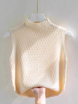 Core - spun yarn sling small vest women's summer new inner bottoming shirt semi - turtleneck sweater sleeveless knitted top - Negative Apparel