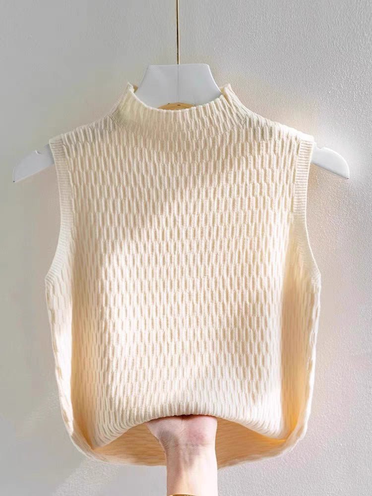 Core - spun yarn sling small vest women's summer new inner bottoming shirt semi - turtleneck sweater sleeveless knitted top - Negative Apparel
