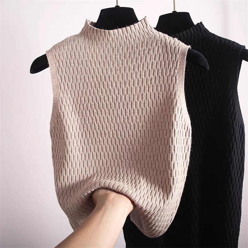 Core - spun yarn sling small vest women's summer new inner bottoming shirt semi - turtleneck sweater sleeveless knitted top - Negative Apparel