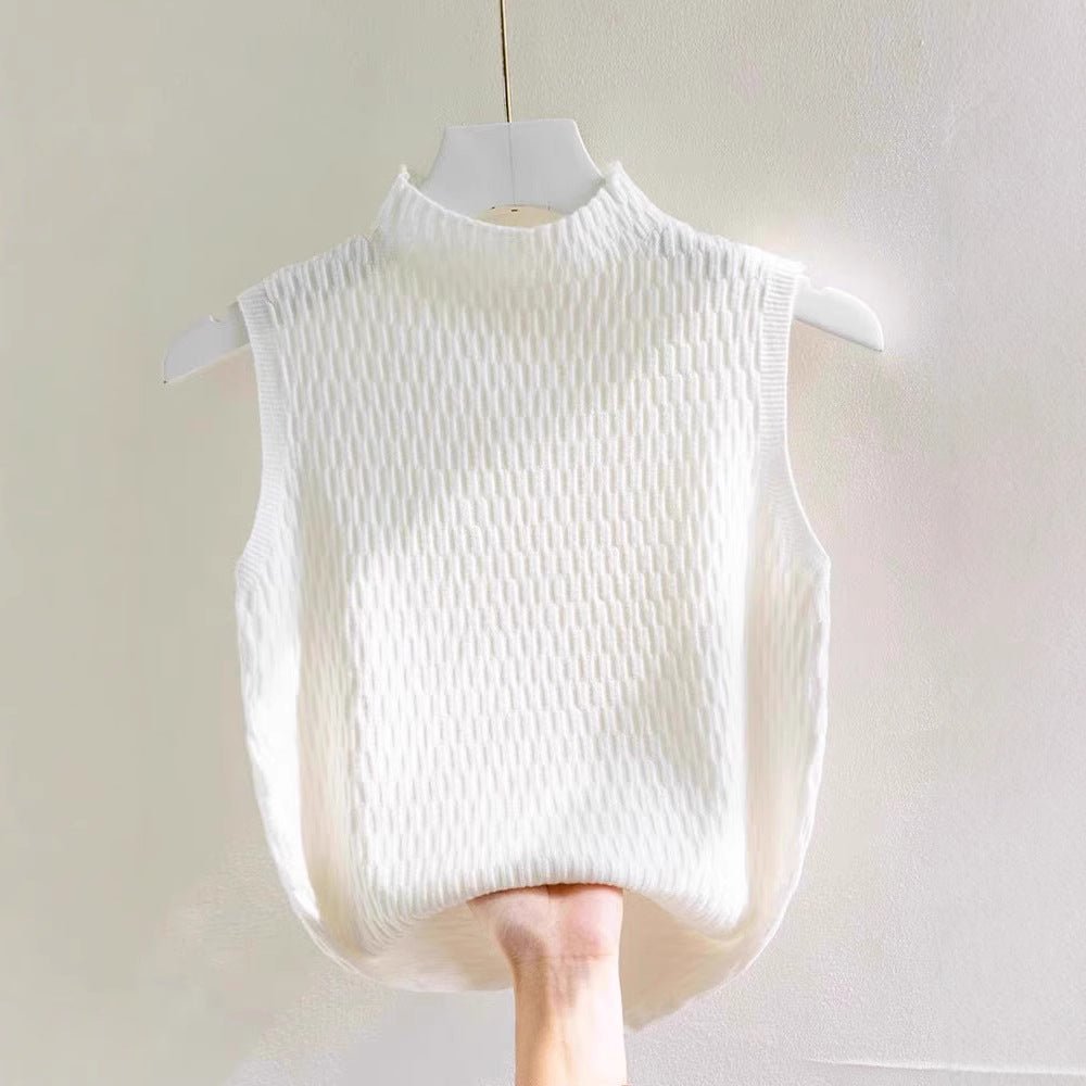 Core - spun yarn sling small vest women's summer new inner bottoming shirt semi - turtleneck sweater sleeveless knitted top - Negative Apparel