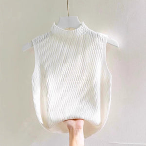 Core - spun yarn sling small vest women's summer new inner bottoming shirt semi - turtleneck sweater sleeveless knitted top - Negative Apparel