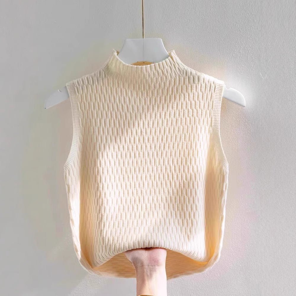 Core - spun yarn sling small vest women's summer new inner bottoming shirt semi - turtleneck sweater sleeveless knitted top - Negative Apparel