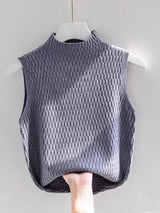Core - spun yarn sling small vest women's summer new inner bottoming shirt semi - turtleneck sweater sleeveless knitted top - Negative Apparel