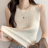 Core - spun yarn small vest for women's summer new design sense, sleeveless round neck suit, inner cover, breast bottoming shirt, slim fit - Negative Apparel