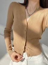 Core - spun yarn V - neck knitted cardigan women's spring new retro lazy style bottomed top slim sweater jacket women - Negative Apparel