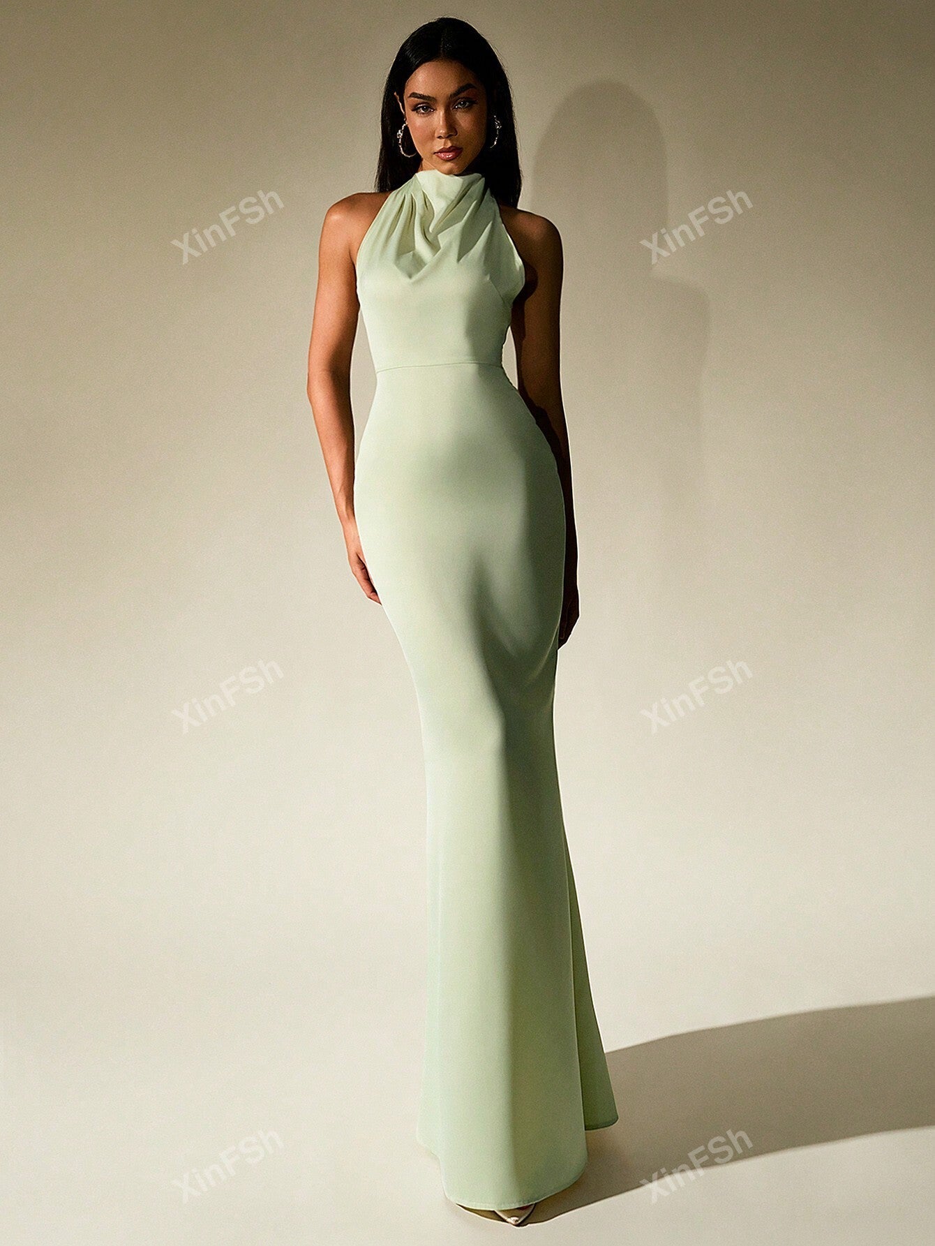 Cowl Neck Backless Bodycon Ruched Elegant Formal Evening Gowns - Negative Apparel