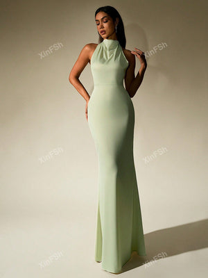 Cowl Neck Backless Bodycon Ruched Elegant Formal Evening Gowns - Negative Apparel