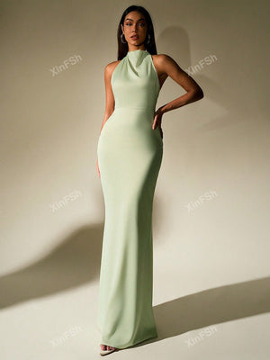 Cowl Neck Backless Bodycon Ruched Elegant Formal Evening Gowns - Negative Apparel