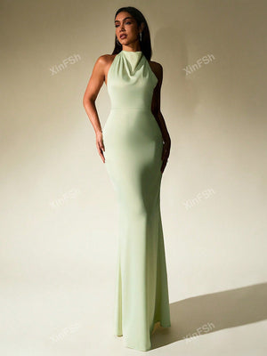 Cowl Neck Backless Bodycon Ruched Elegant Formal Evening Gowns - Negative Apparel