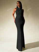 Cowl Neck Backless Bodycon Ruched Elegant Formal Evening Gowns - Negative Apparel