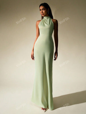 Cowl Neck Backless Bodycon Ruched Elegant Formal Evening Gowns - Negative Apparel