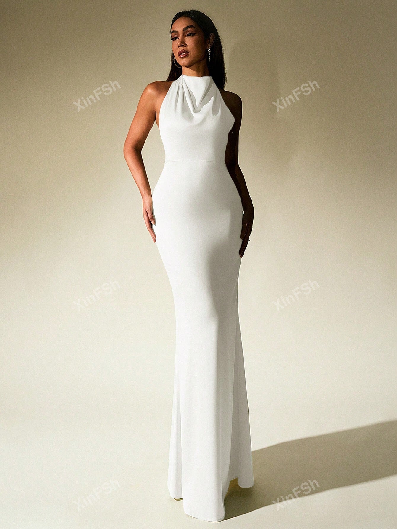 Cowl Neck Backless Bodycon Ruched Elegant Formal Evening Gowns - Negative Apparel