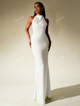 Cowl Neck Backless Bodycon Ruched Elegant Formal Evening Gowns - Negative Apparel