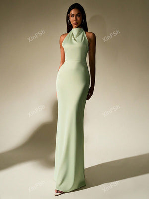 Cowl Neck Backless Bodycon Ruched Elegant Formal Evening Gowns - Negative Apparel