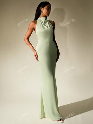 Cowl Neck Backless Bodycon Ruched Elegant Formal Evening Gowns - Negative Apparel