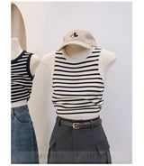 Crew neck striped suspender vest women's summer inner cover bottom short knitted thin versatile sleeveless top trendy - Negative Apparel