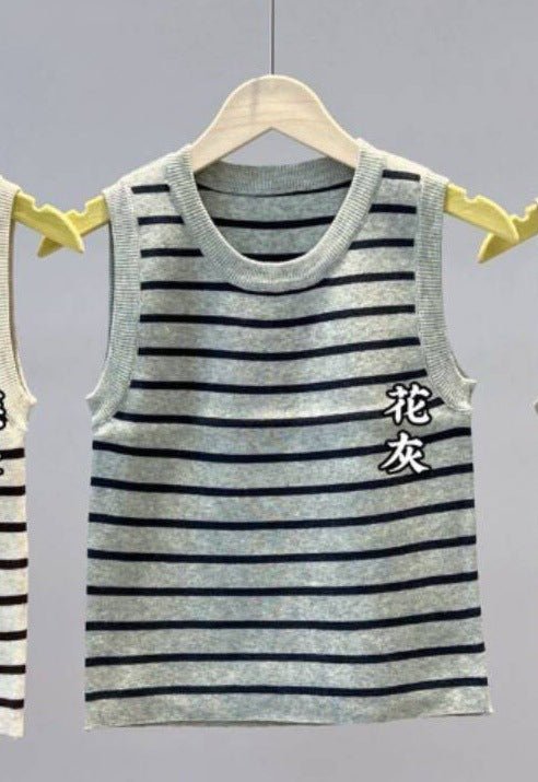 Crew neck striped suspender vest women's summer inner cover bottom short knitted thin versatile sleeveless top trendy - Negative Apparel