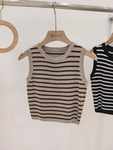 Crew neck striped suspender vest women's summer inner cover bottom short knitted thin versatile sleeveless top trendy - Negative Apparel