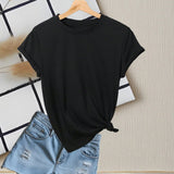 Crew neck t-shirt women's short - sleeved summer 2025 solid color new short - sleeved cotton - containing t-shirt casual versatile top - Negative Apparel