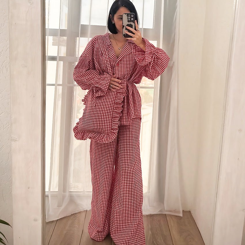 Crimson Classic | 100% Cotton Plaid 3 - Piece Pajama Set - Negative Apparel