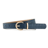 Croco - dile pattern retro large gold buckle fashionable ladies pin buckle belt versatile trend casual jeans belt - Negative Apparel