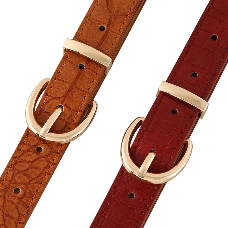 Croco - dile pattern retro large gold buckle fashionable ladies pin buckle belt versatile trend casual jeans belt - Negative Apparel